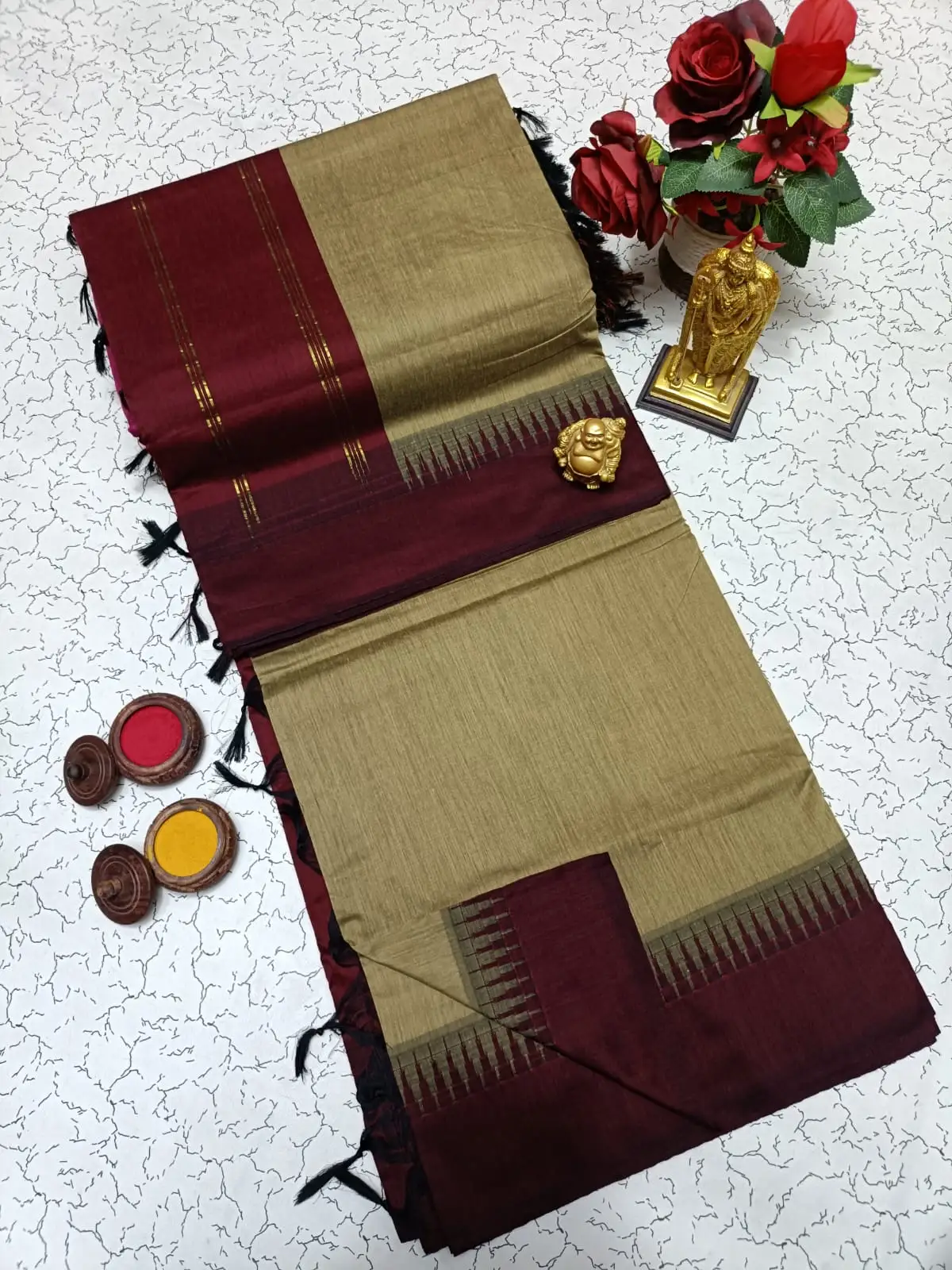 Temple Border Contrast Blouse Kalyani Cotton Saree